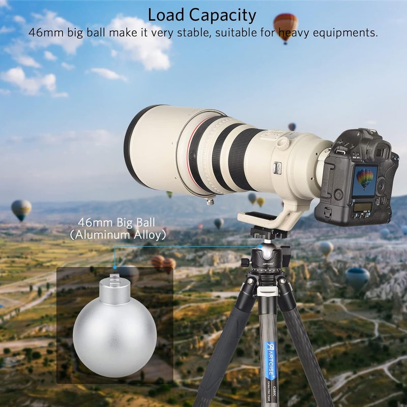 ARTCISE 46mm Low Profile Tripod Head with 3 Screw Adapter 3/8 to 1/4 Professional Aluminium 360 Rotating Panoramic Ball Head Max Loading 20kg - Image 2